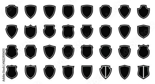 Vector illustration of 3d illustration of collection of various shield shapes