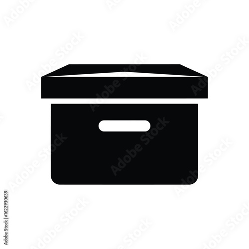 Vector illustration of 3d illustration of black cardboard storage box isolated on white background