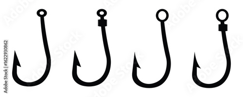 Fishing Hook Vector Set – Illustrated Knots and Tackle Icons for Outdoor, Angling, and Nautical Designs.
