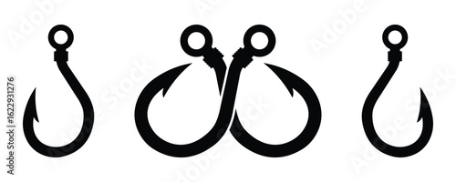Fishing Hook Vector Set – Illustrated Knots and Tackle Icons for Outdoor, Angling, and Nautical Designs.