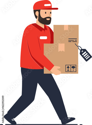 Delivery courier carrying cardboard boxes flat illustration