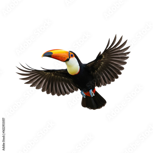 toucan flying, isolated on white background