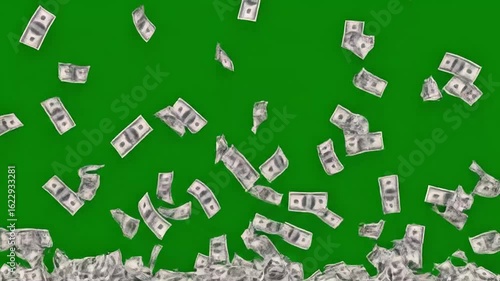 Hundred Dollar Bills Falling Green Screen Background Seamless Loop Money Rain Financial Success Wealth, money, falling, hundred dollar bills, green screen, background, seamless loop, rain, money rain,