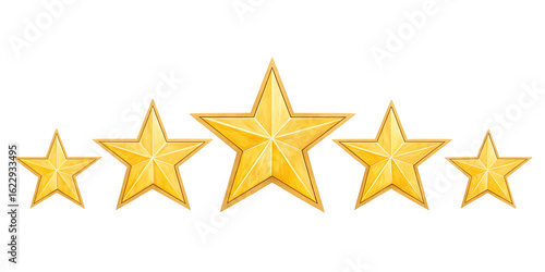 Star icon. 5-star rating. Realistic gold star set vector. Feedback concept. Set of five yellow stars, gold star on white background