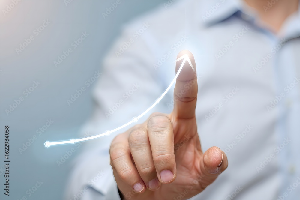 Naklejka premium Business growth concept with hand touching virtual graph for strategy and success planning