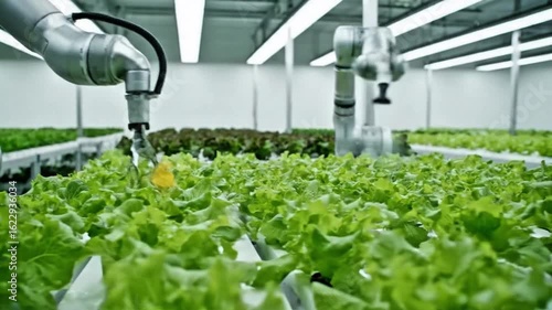 Robotic Arms Tend Hydroponic Lettuce Farm Automated Agriculture Vertical Farming Technology Precision, hydroponics, vertical farming, automation, agriculture, technology, robots, robotic arms, farming