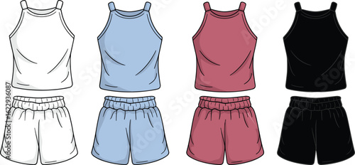 Casual and comfortable sleepwear set for women, a must-have for summer. Tank top and shorts pajamas in various colors, stylish and cozy home wear.
