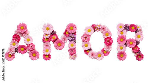 Floral arrangement spelling the word 