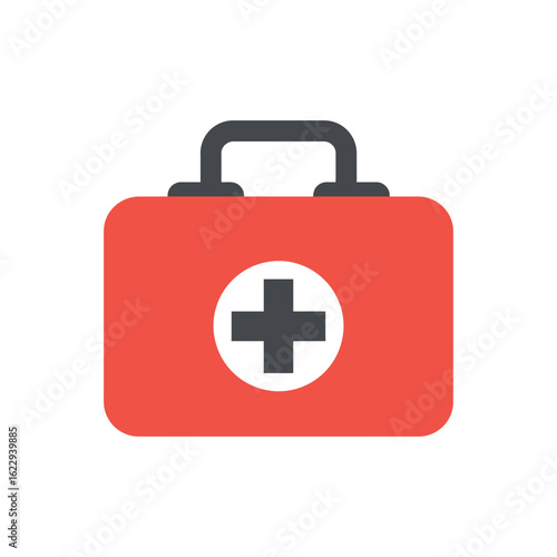 Red First Aid Kit Icon with Black Cross for Medical Emergencies and Healthcare