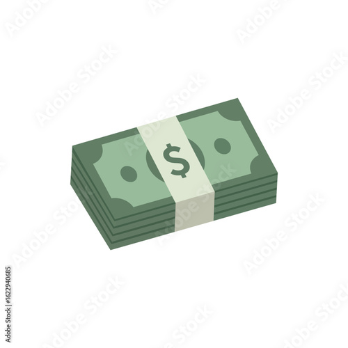 Stack of green dollar bills bound together with a money band