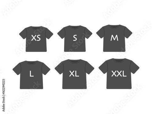 Tシャツ（黒）　服　サイズ表記（XS,S,M,L,XL,XXL）　イラストセット