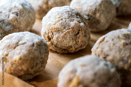 Bild auf Leinwand Self made bread dumplings in close up view which are as well called in Bavaria a
