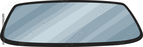 Cartoon style car windshield, isolated auto glass illustration, transparent vehicle window, front screen vector, curved automotive glass, reflection effect, transportation equipment graphic