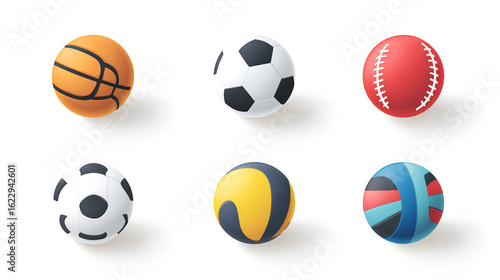 Set of Colorful Sport Balls: This image presents a collection of vibrant sports balls, each designed for different games, arranged to represent the excitement and diversity of recreational activities.
