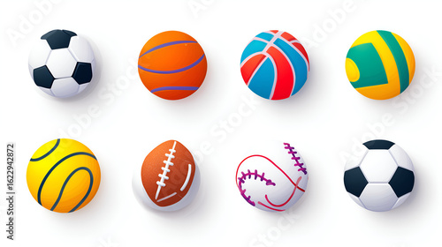 Sports Balls Assortment: A vibrant array of various sports balls, meticulously arranged and ready for action, representing a spectrum of athletic pursuits.