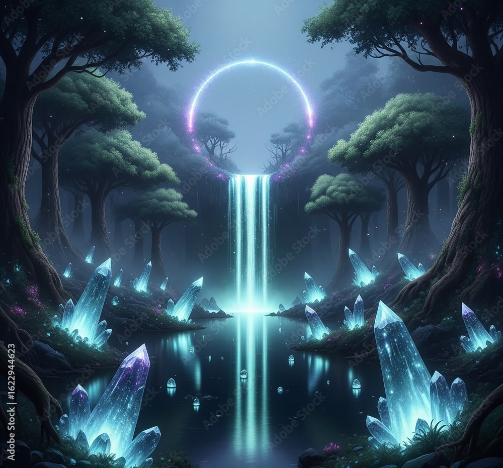 Fototapeta premium fantasy landscape with moon and stars