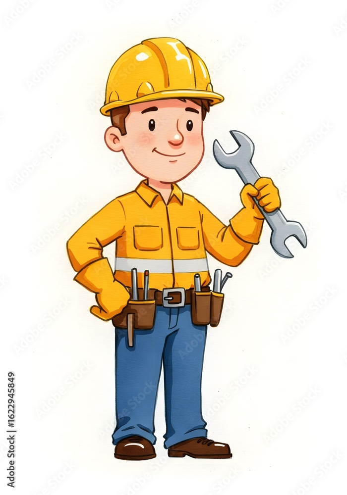 Cartoon Construction Worker with Wrench Cartoon Construction Worker with Wrench