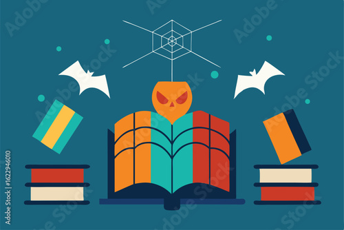 cursed library with flying books and cobwebs   (1).eps
