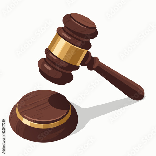 Wooden gavel and sound block symbolizing law and order in a court setting illustration