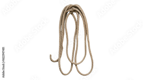 Twisted rope rests against an transparent background in a soft, neutral color palette