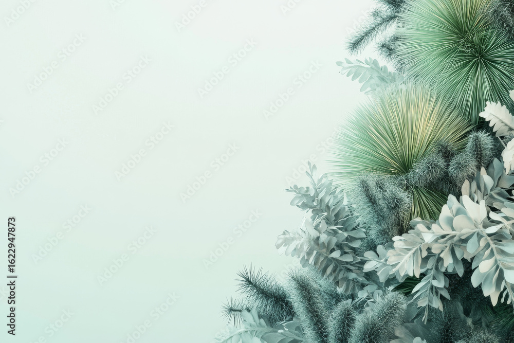 Obraz premium Lush tropical foliage creates a vibrant, natural backdrop. A refreshing and serene botanical atmosphere.