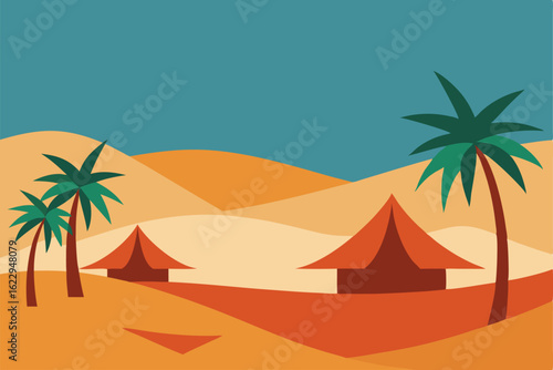 desert oasis with palm trees and tents   (1).eps