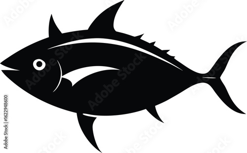 Requin dessin animé marin isolé blanc art poisson vecteur illustration pour la pêche et fruits de mer océan animal sous-marin ailette silhouette thon nature eau bleue