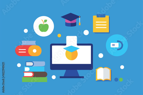 e learning platform illustration with online cours.eps
