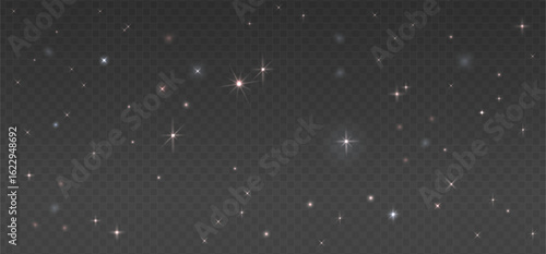 Vector space with shining stars. Glowing stars on transparent background. Space star background. Vector