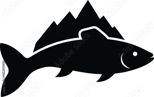 Vecteur d'illustration de silhouette de poisson et de requin marin sur l'océan, une conception pour la pêche aux fruits de mer