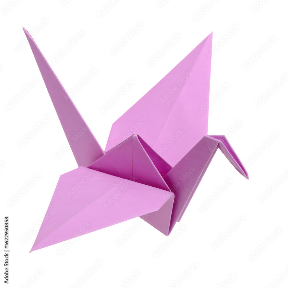 Fototapeta premium Pink Origami Crane Paper Art Craft Folded Decorative Sculpture Handmade Asian Style Symbol of Peace and Hope for Cultural Art and Paper Folding Projects