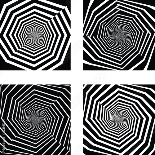 Hypnotic and Psychedelic Op Art Patterns.

Set of Geometric Optical Illusion Backgrounds.