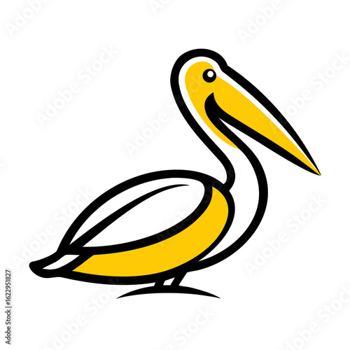 Stylized cartoon pelican isolated on white background