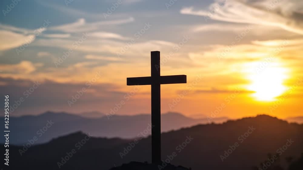 Cross sunset mountain silhouette