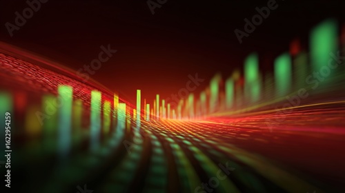 Dynamic Data Visualization: An abstract representation of data streams surges forward in a vibrant display of light and energy, showcasing the power of information.