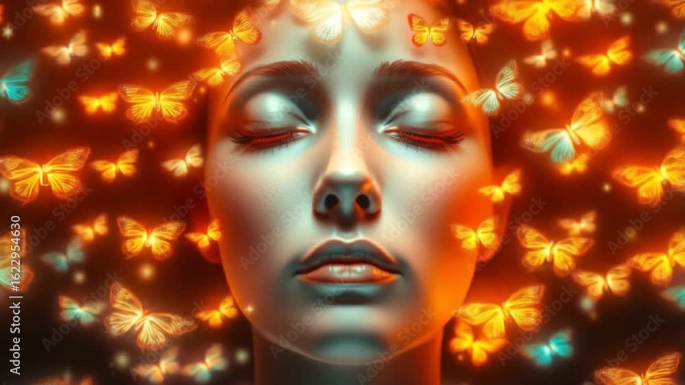 Serene beauty with butterfly aura art piece evoking dreams and fantasy worlds Serene beauty with butterfly aura art piece evoking dreams and fantasy worlds