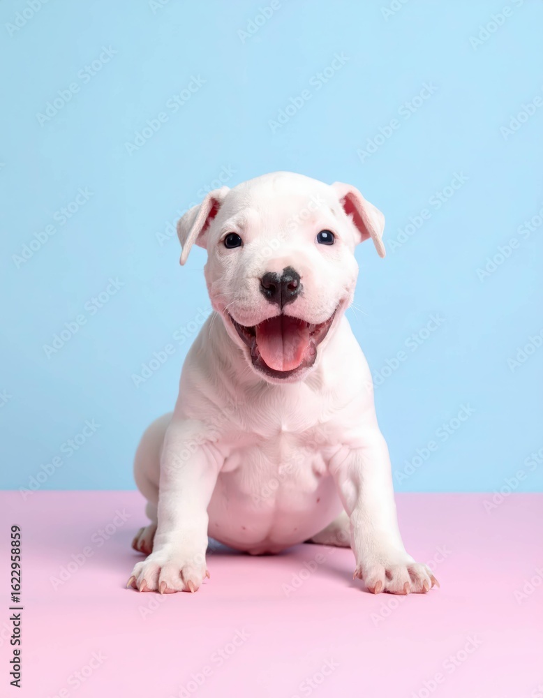 Fototapeta premium Adorable Dogo Argentino Puppy on Pastel Background, Generated image