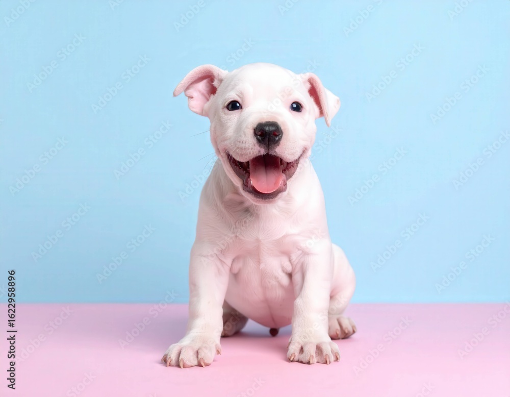Fototapeta premium Adorable Dogo Argentino Puppy on Pastel Background, Generated image