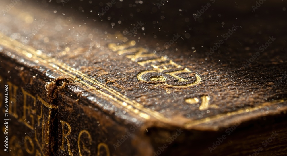 Antique Book Close-Up Gilt-Edged Pages and Dust Particles Antique Book Close-Up Gilt-Edged Pages and Dust Particles