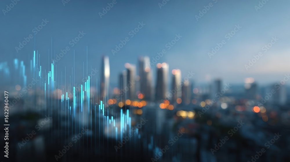 Fototapeta premium City Skyline and Financial Trends: An evocative image, depicting a modern cityscape as a backdrop for dynamic financial data, symbolizing growth, investment.