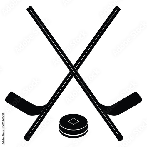 Crossed hockey sticks and puck sport game