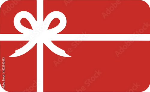 A simple red gift card icon with a white ribbon and a decorative bow on top