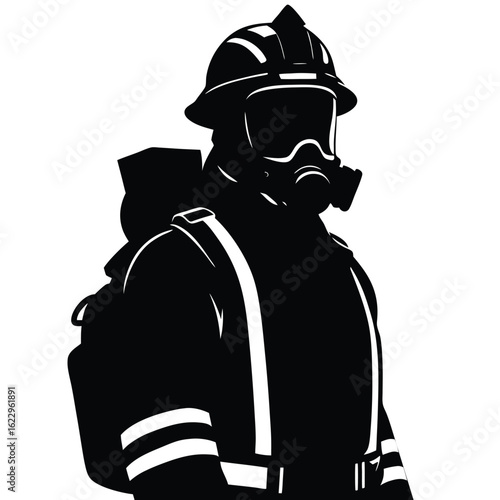 Firefighter in protective gear with breathing apparatus