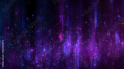 Bioluminescent abstract purple tech background with neon pink and blue lights in darkness