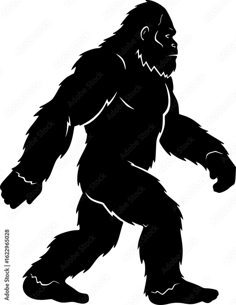 Obraz premium Sasquatch or Bigfoot walking silhouette vector art illustration 