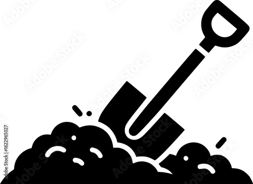 Silhouette of a shovel in dirt digging illustration vector element
