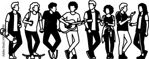 Silhouette of Young People Hanging Out Vector Illustration
