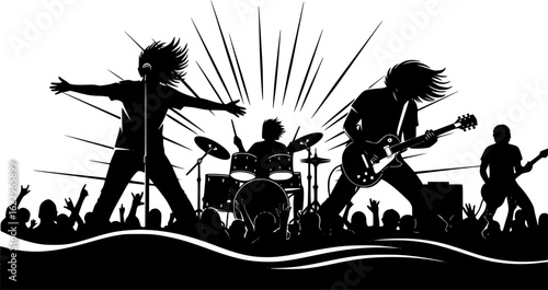 High Energy Rock Concert Silhouette Vector Art for Graphic Designs
