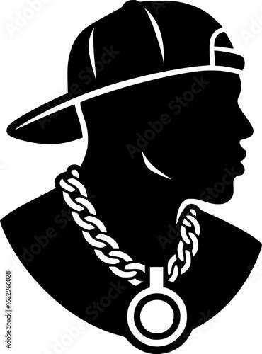 Cool Rapper Silhouette Illustration with Cap and Necklace
