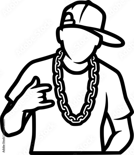 Cool Rapper Silhouette Illustration with Cap and Necklace

